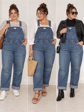 NWT And Now This Plus 2X Cuffed Wide Leg Denim Overalls Macy’s
